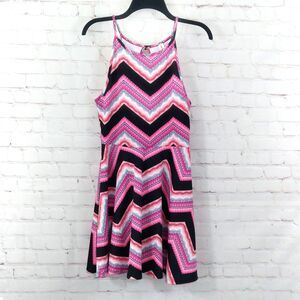 Love Crazy Dress Womens Juniors Large Pink Black Sleeveless Swing Casual Mini